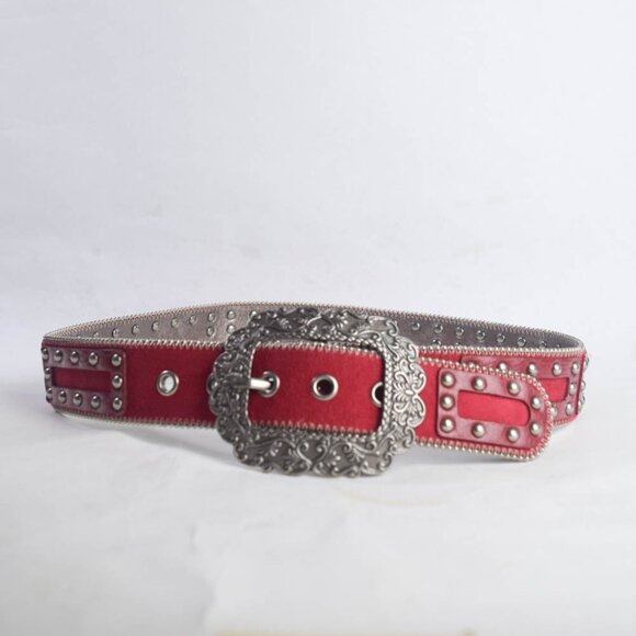 Kathy Van Zeeland Womens S Small Red Leather Silver Studded Belt Western Cowgirl - Picture 2 of 6